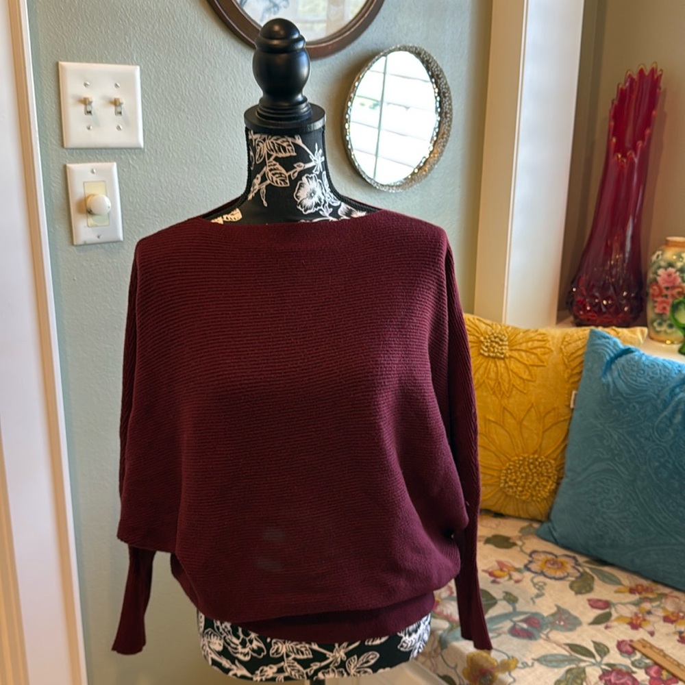 Joan Vass NY Dolman sleeve Sweater, deep burgundy